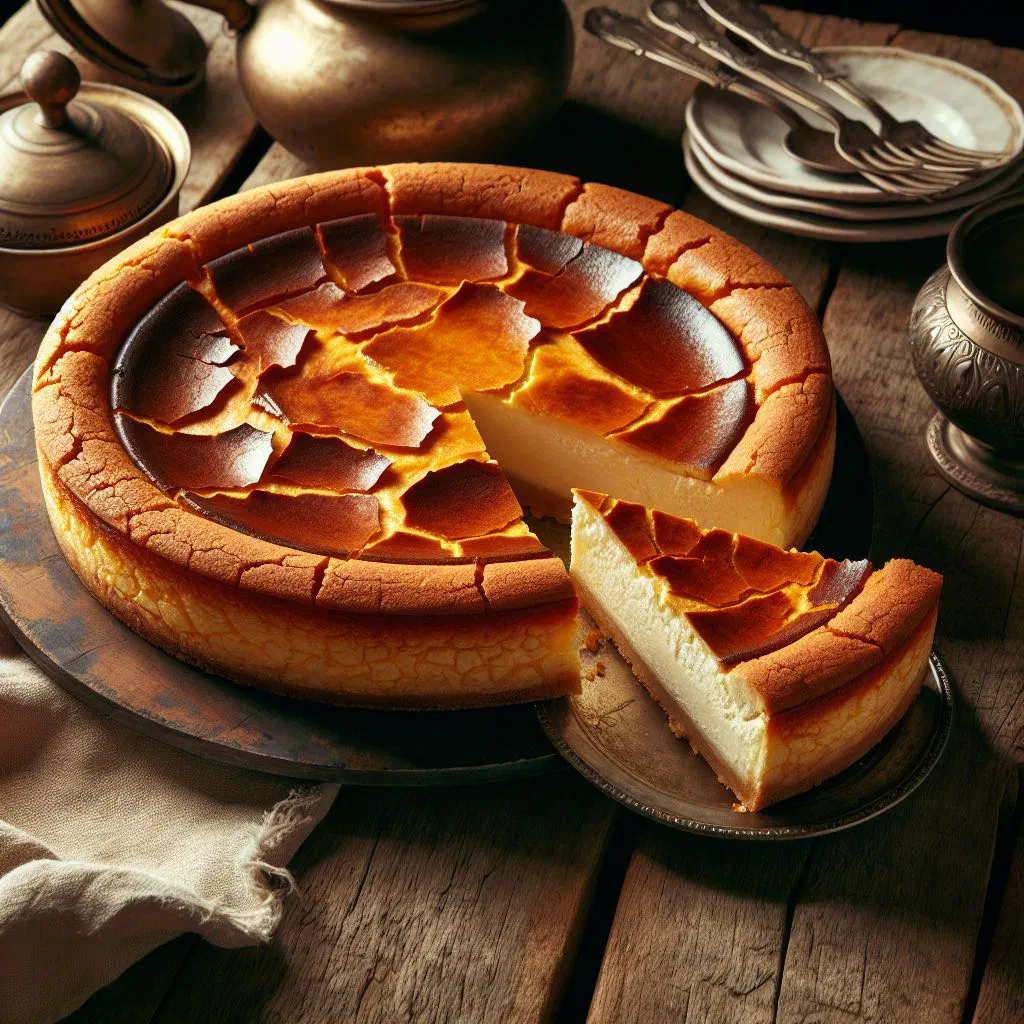 Slice of creamy Tarta de la Viña with a caramelised top