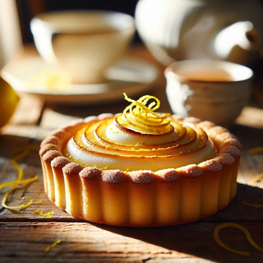 Spanish tarta de limón with a biscuit base and creamy lemon filling, garnished with lemon