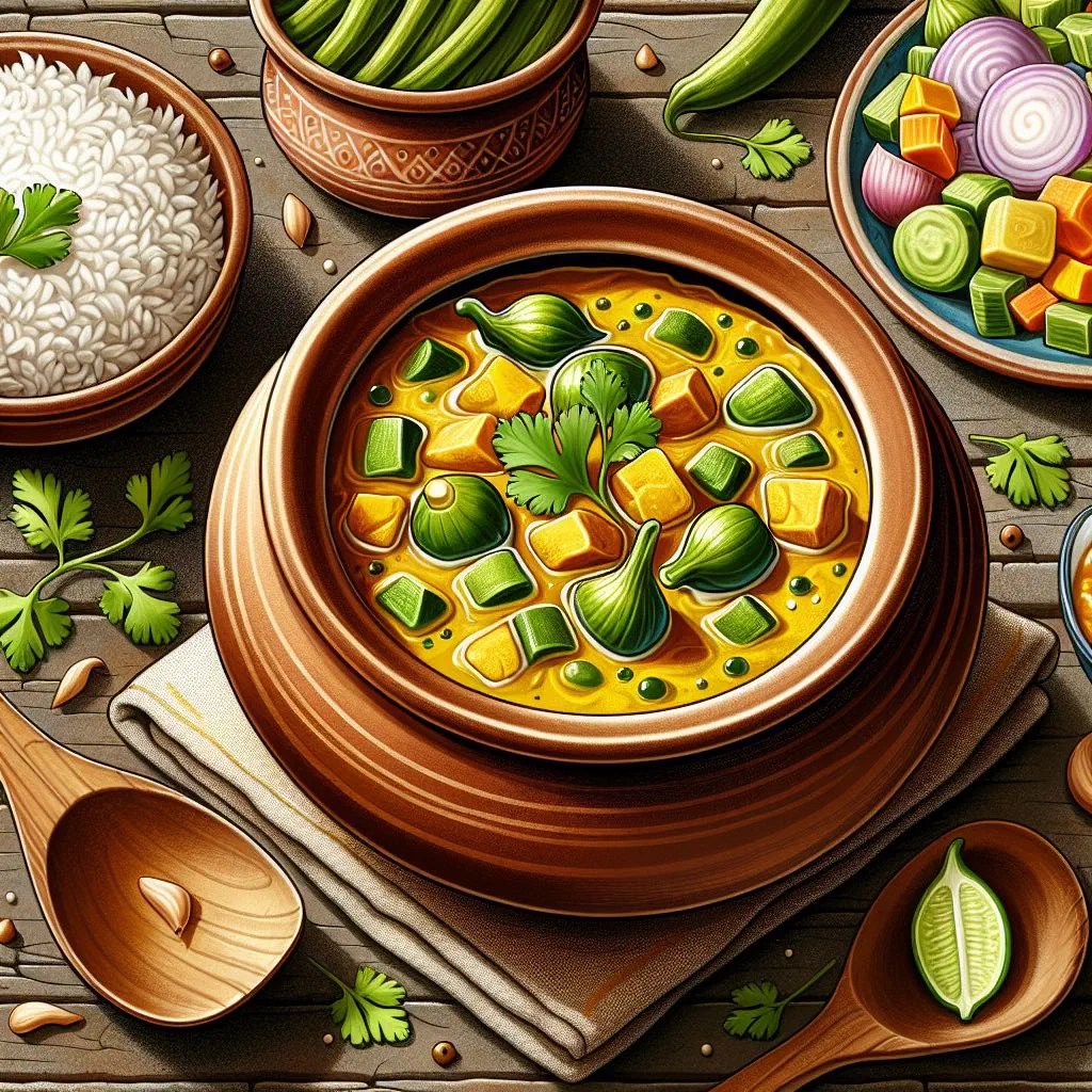 Ambarella curry in coconut milk garnished with fresh coriander