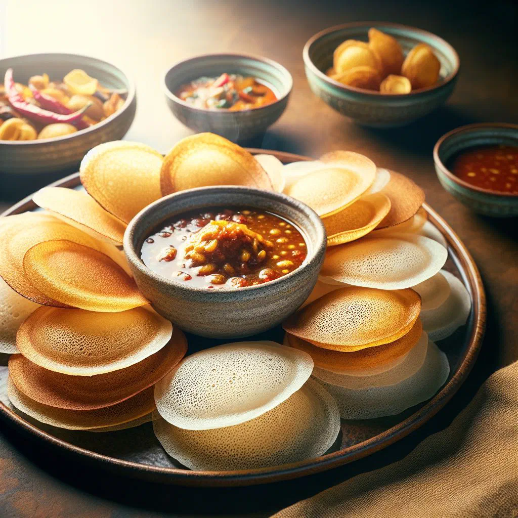 Bowl-shaped Sri Lankan appam with crisp lacy edges and a soft centre