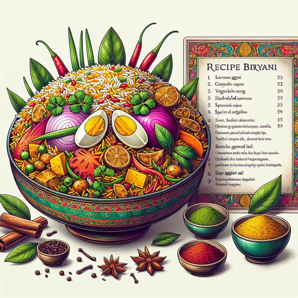 Fragrant Sri Lankan biryani with spiced rice, meat and fresh herbs
