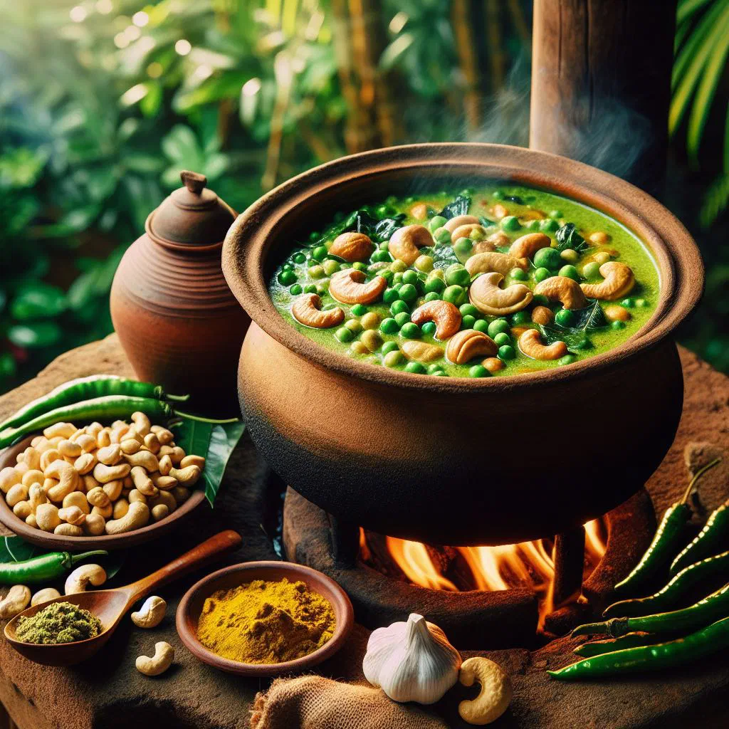 Sri Lankan cashew and pea curry in a creamy coconut milk sauce with fresh coriander