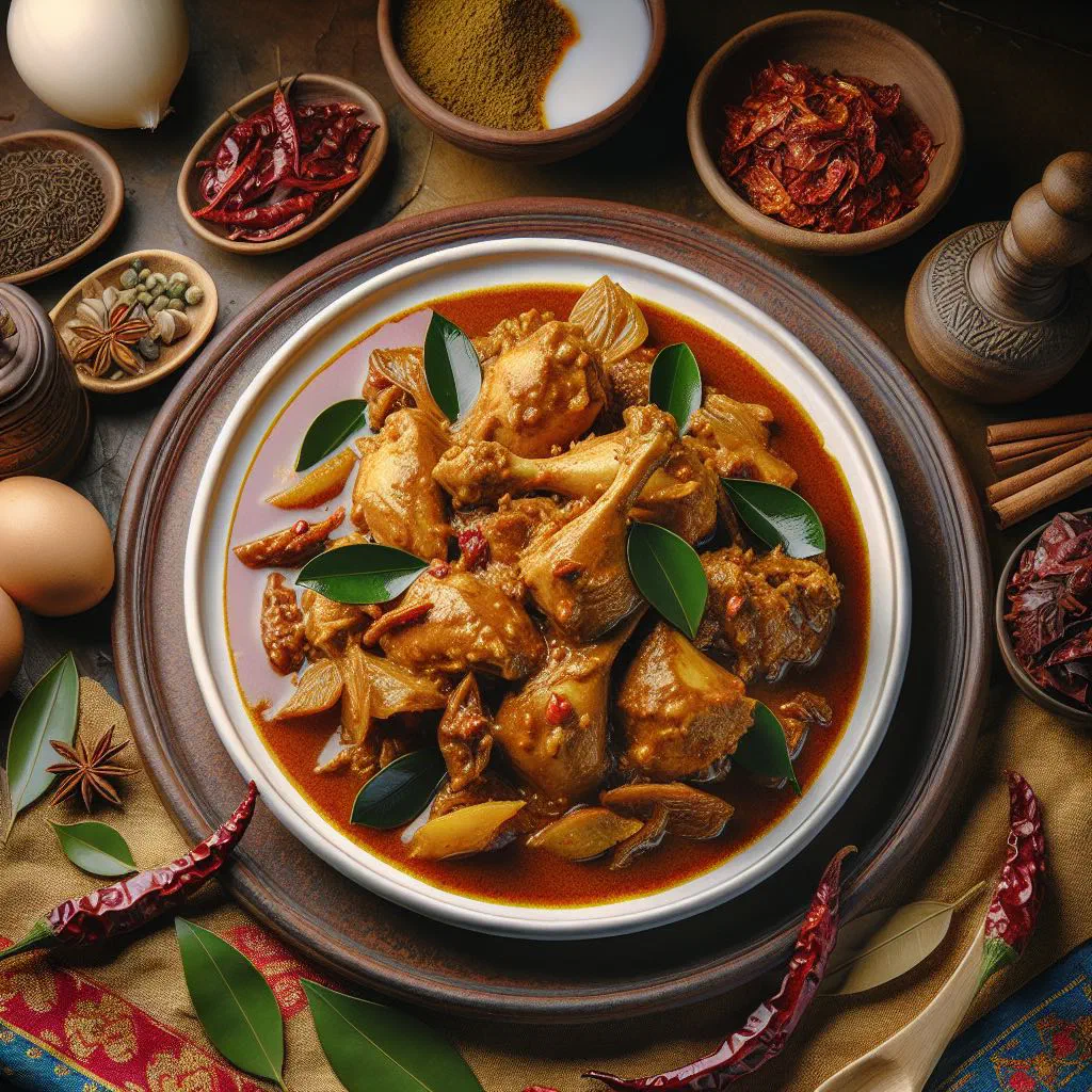 Sri Lankan chicken curry in coconut sauce garnished with fresh coriander