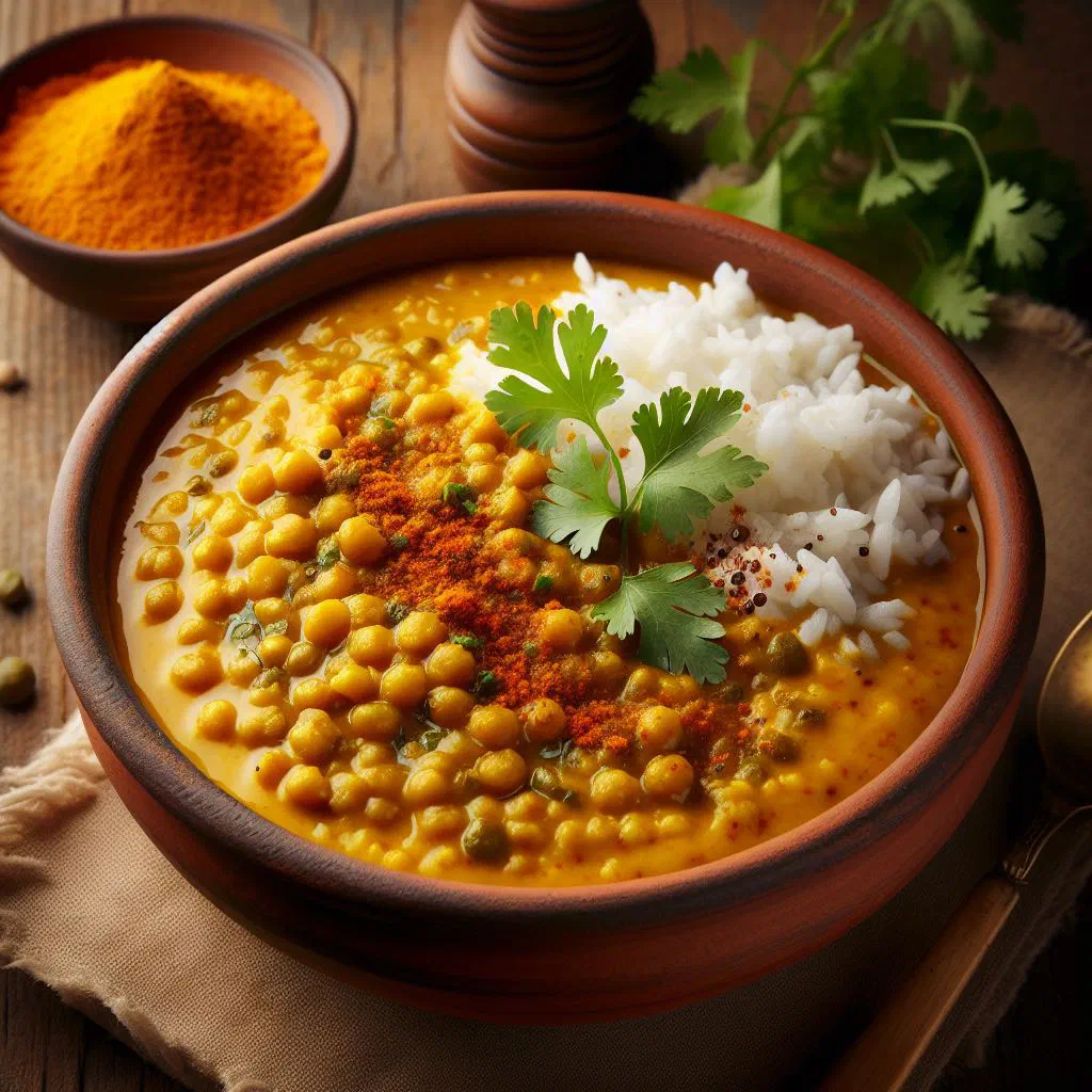 A bowl of creamy Sri Lankan dhal curry garnished with fresh coriander