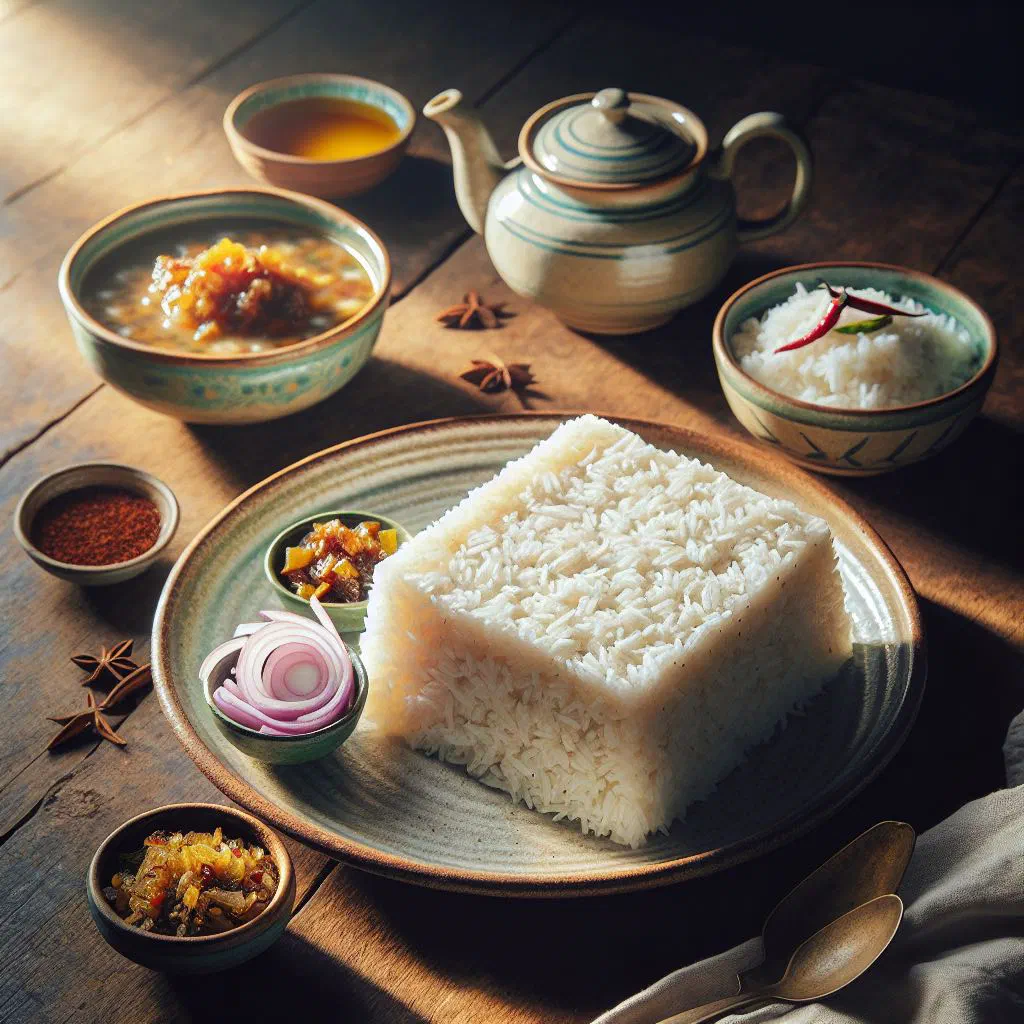 Creamy Sri Lankan kiri bath cut into diamond-shaped slices