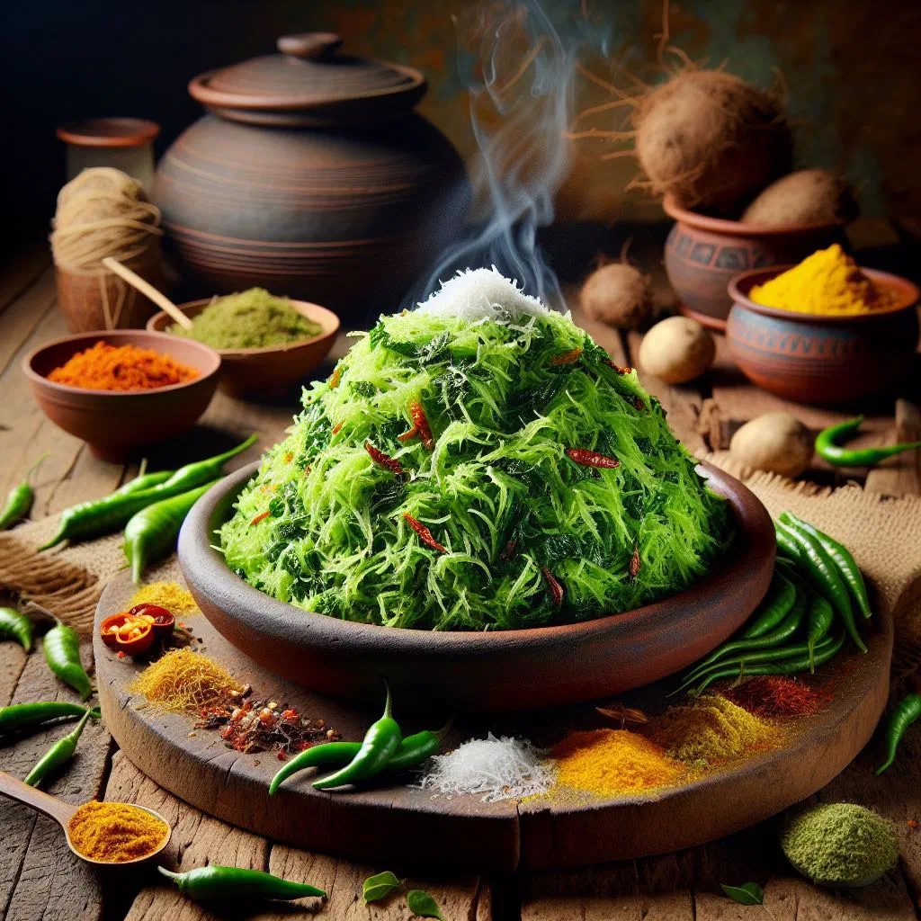 Manioc mallum with cassava, fresh coriander and grated coconut in a bowl