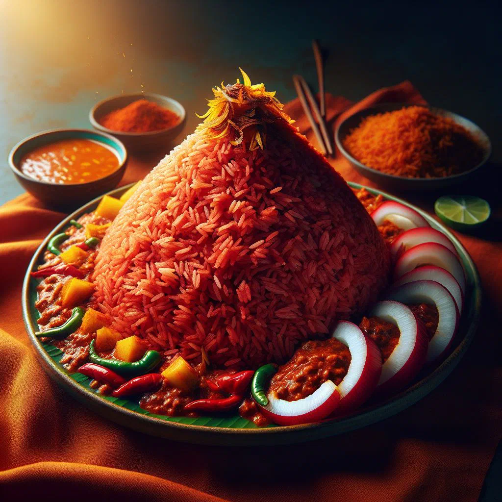 Nutty red rice served with fresh coconut sambol and lime
