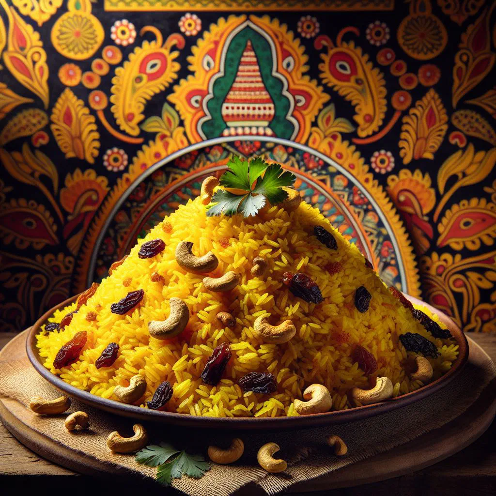 Golden Sri Lankan yellow rice fragrant with turmeric, cinnamon and cloves