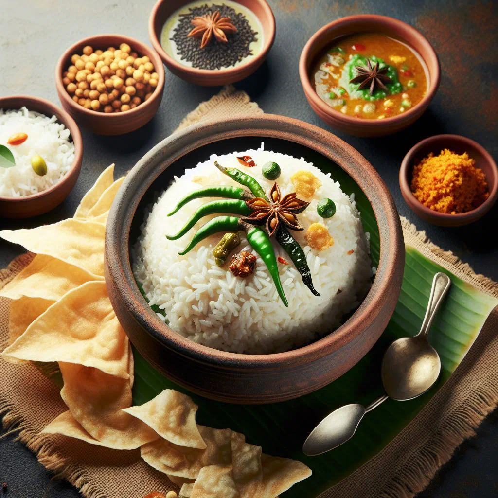 Sudu Kakulu Bath, a Sri Lankan chicken and rice dish garnished with fresh herbs