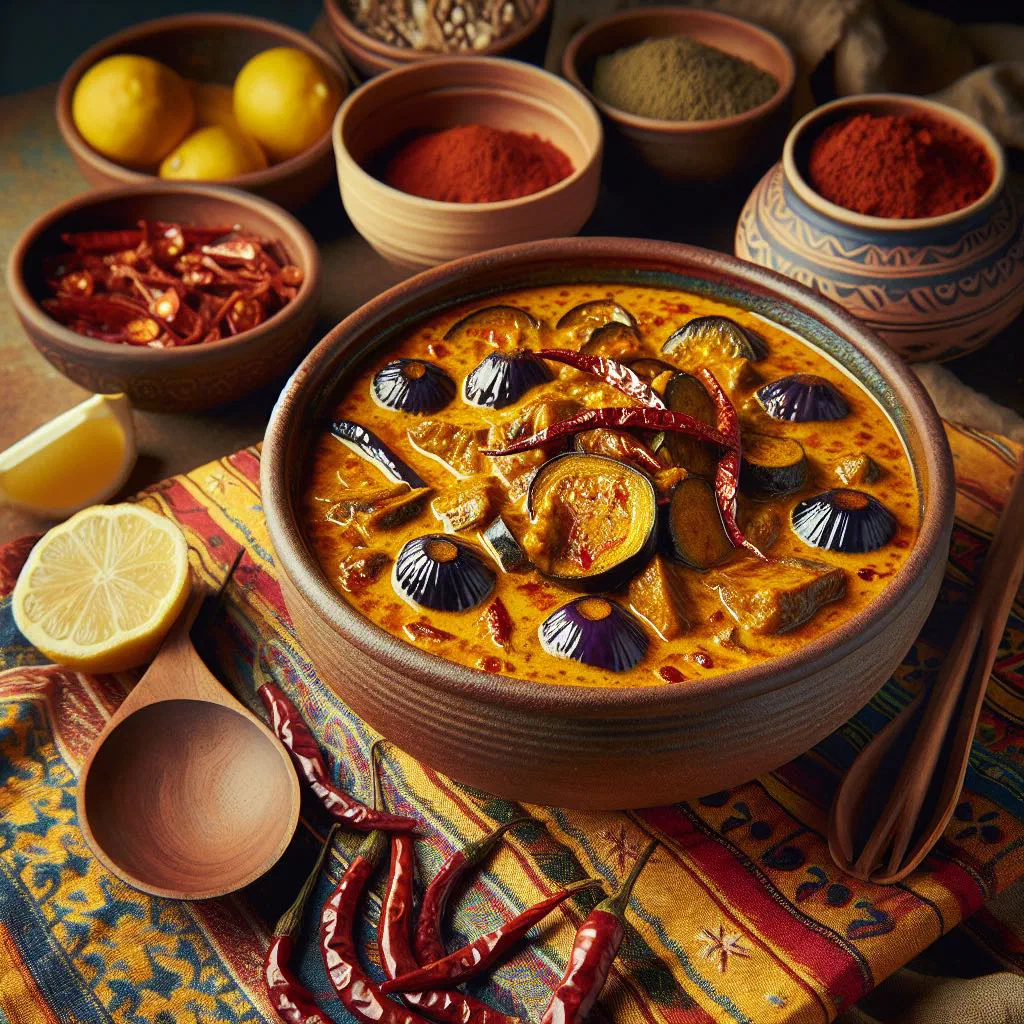 Sri Lankan thalana batu curry simmered in spiced coconut milk and garnished with coriander