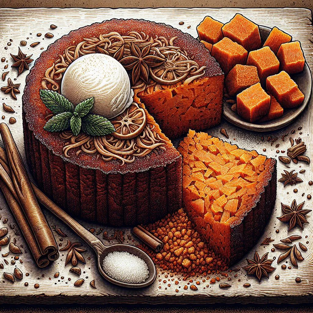 Golden baked cassava pone cut into squares on a plate