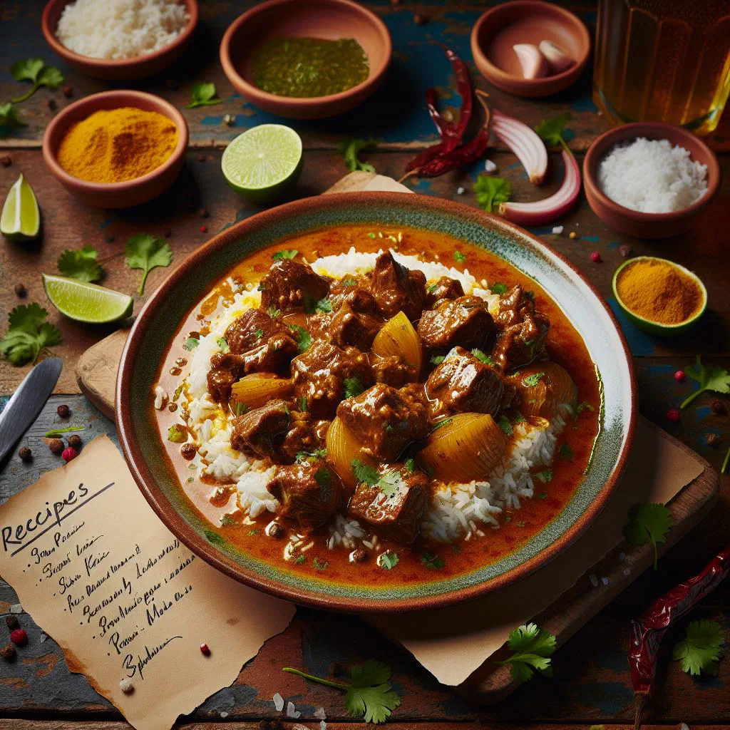 Caribbean curry goat in a rich coconut sauce with carrots and fresh coriander