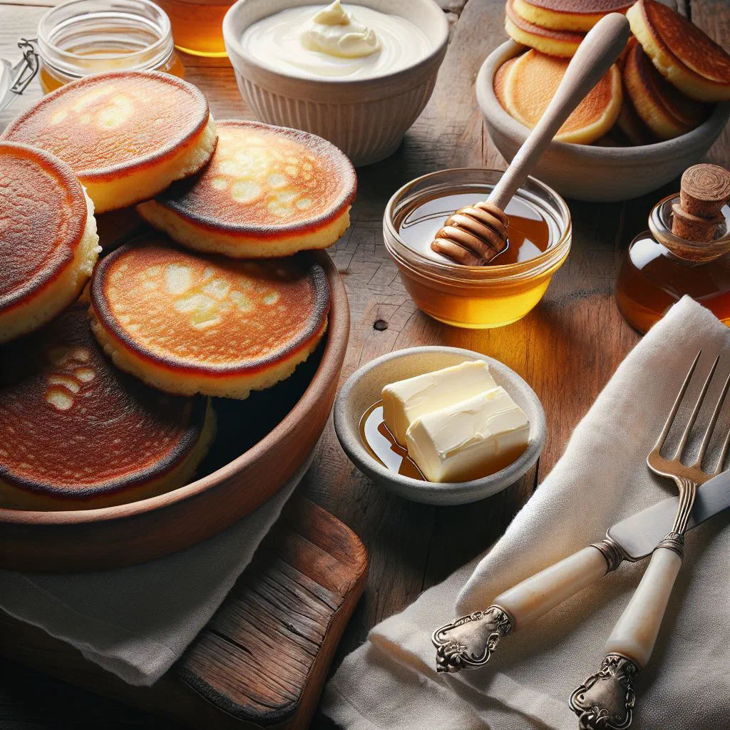 Golden fried johnny cakes piled on a plate