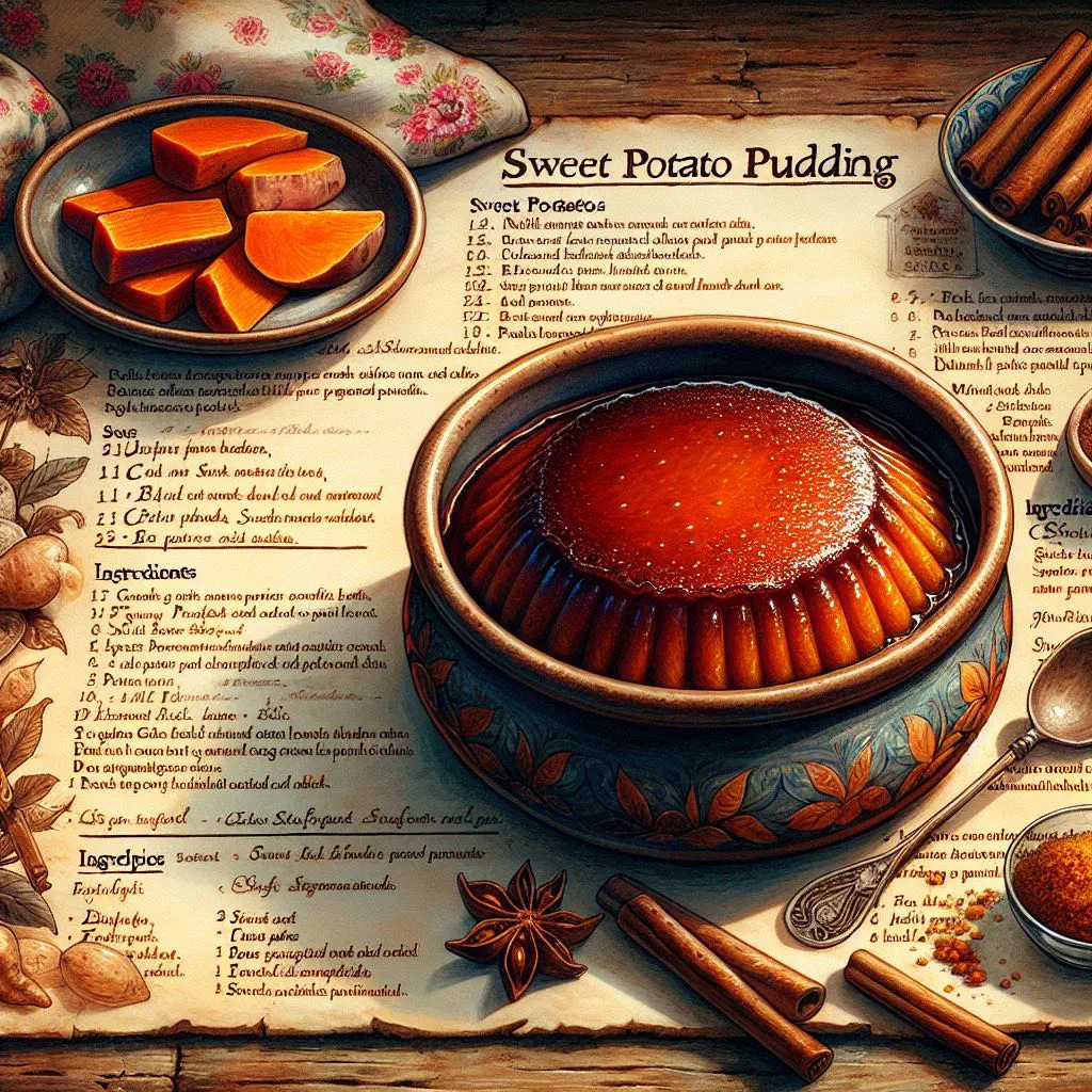 Baked sweet potato pudding topped with toasted coconut