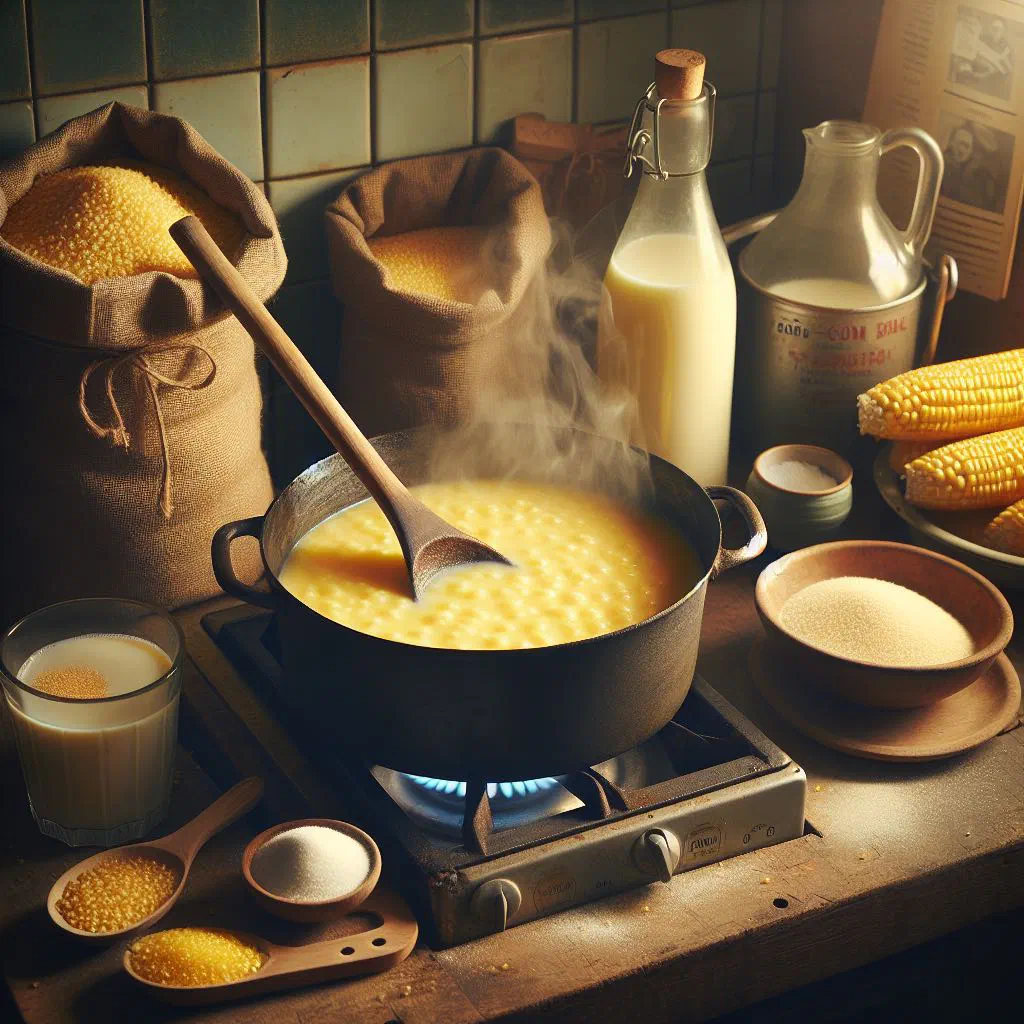 Bowl of creamy St. Lucian cornmeal porridge dusted with grated nutmeg