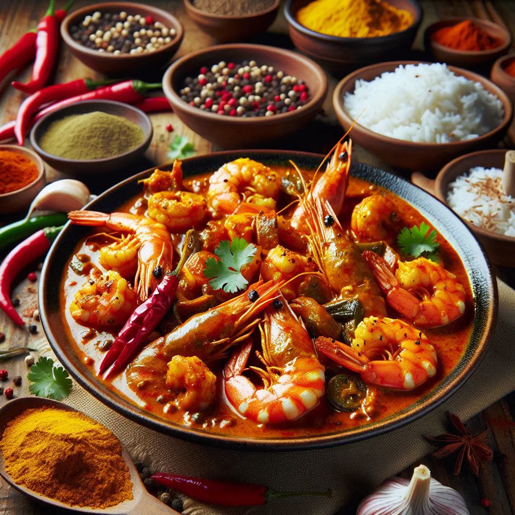 West Indian curry shrimp in a golden coconut sauce with fresh coriander