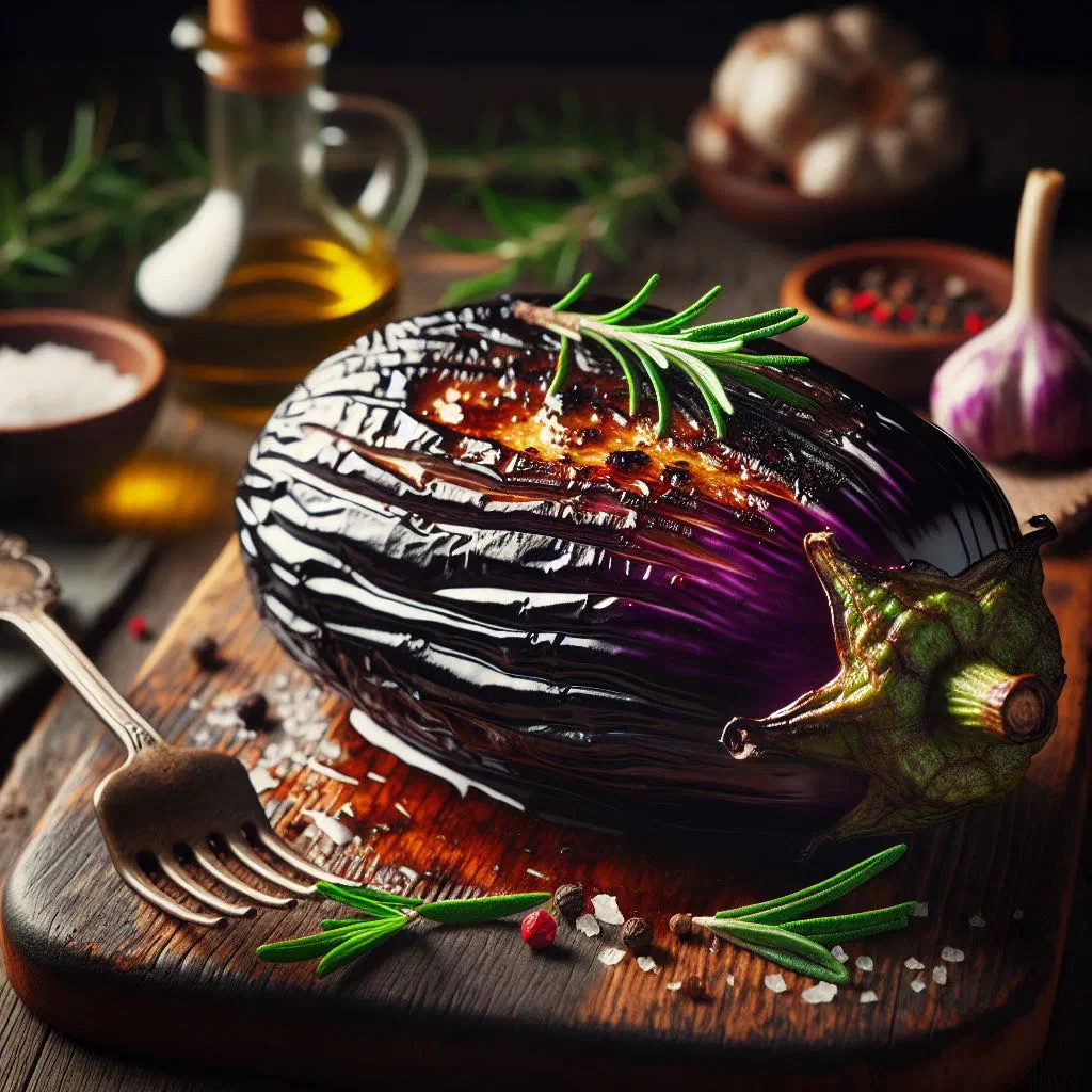 Golden roasted eggplant slices with fresh herbs and a squeeze of lemon