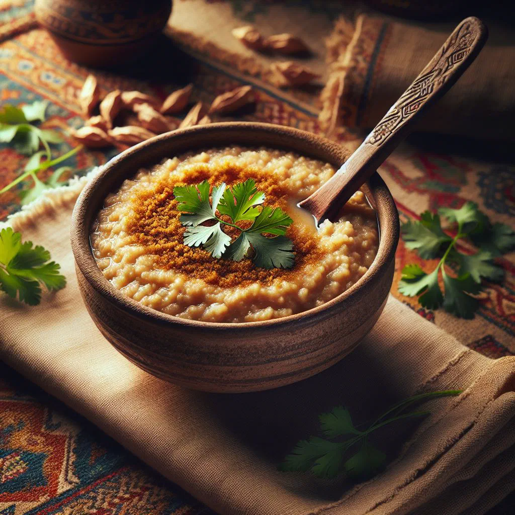 Smooth Sudanese aseedah dough served with a spiced sauce
