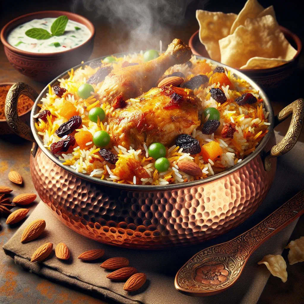 Sudanese biryani with fragrant basmati rice, spiced meat and fresh coriander
