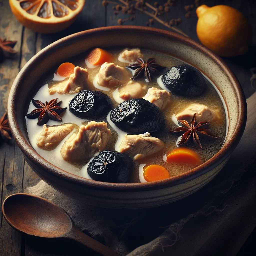 Sudanese black lemon chicken stew garnished with fresh coriander