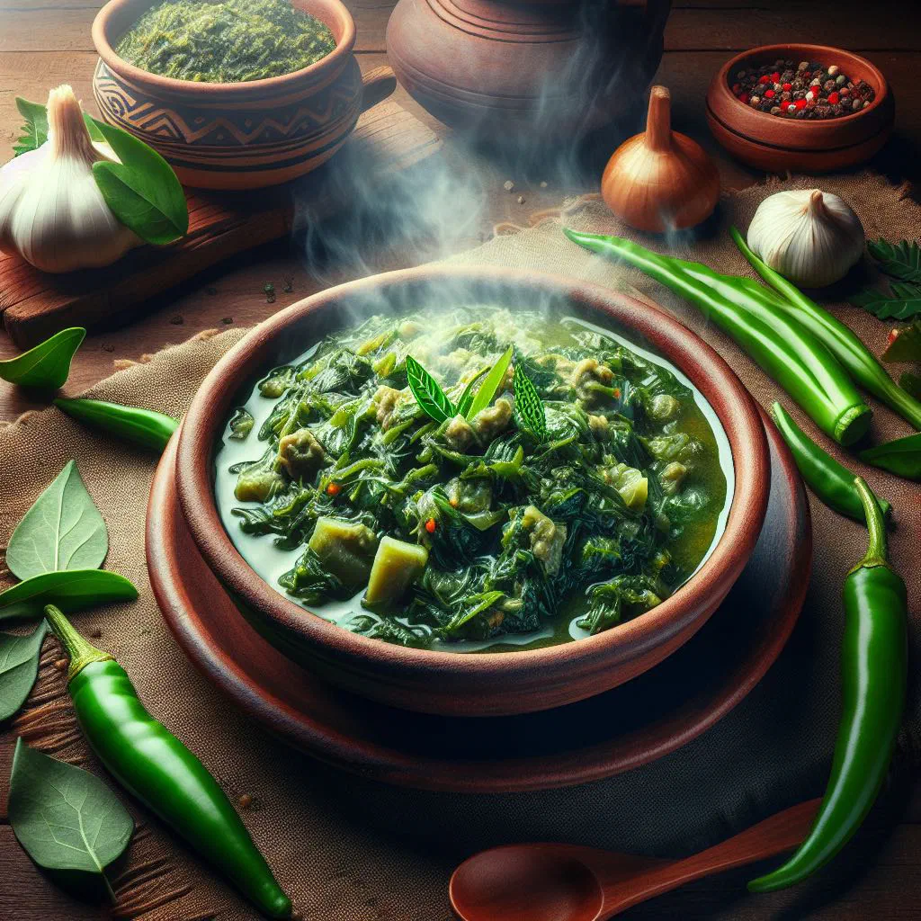 Bowl of Sudanese dama molokhia stew served with rice