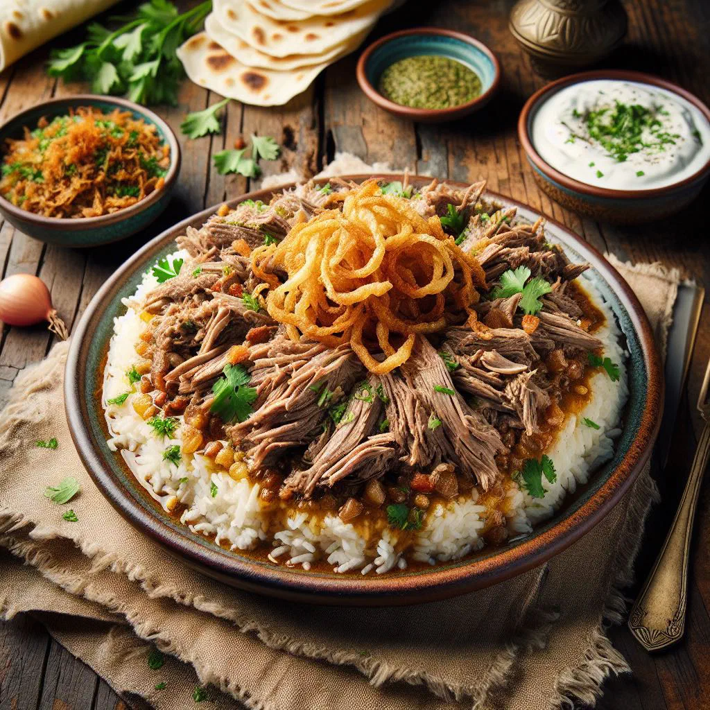 Lahma bil seneya with tender meat and colourful vegetables garnished with coriander
