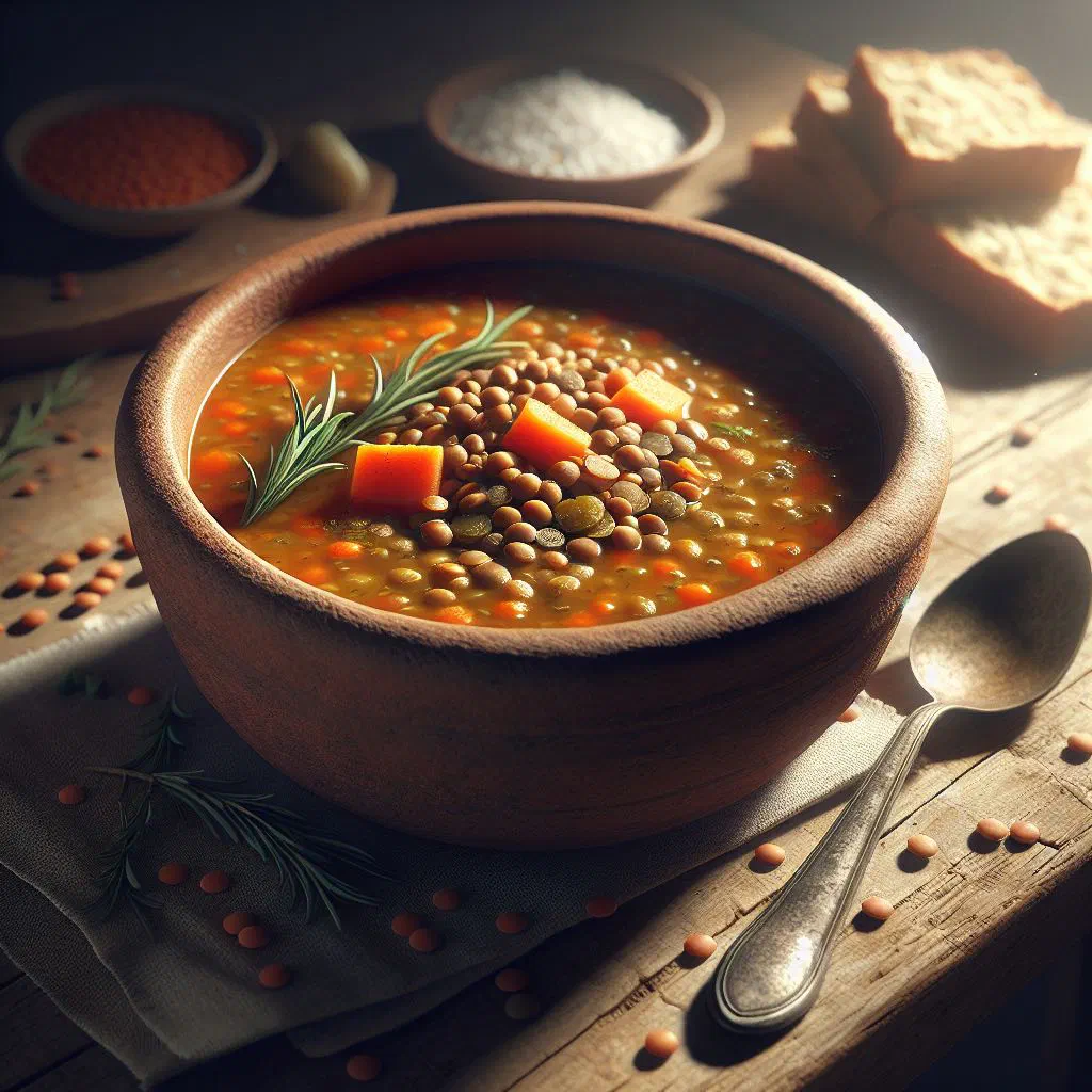 A bowl of Sudanese lentil soup garnished with fresh parsley