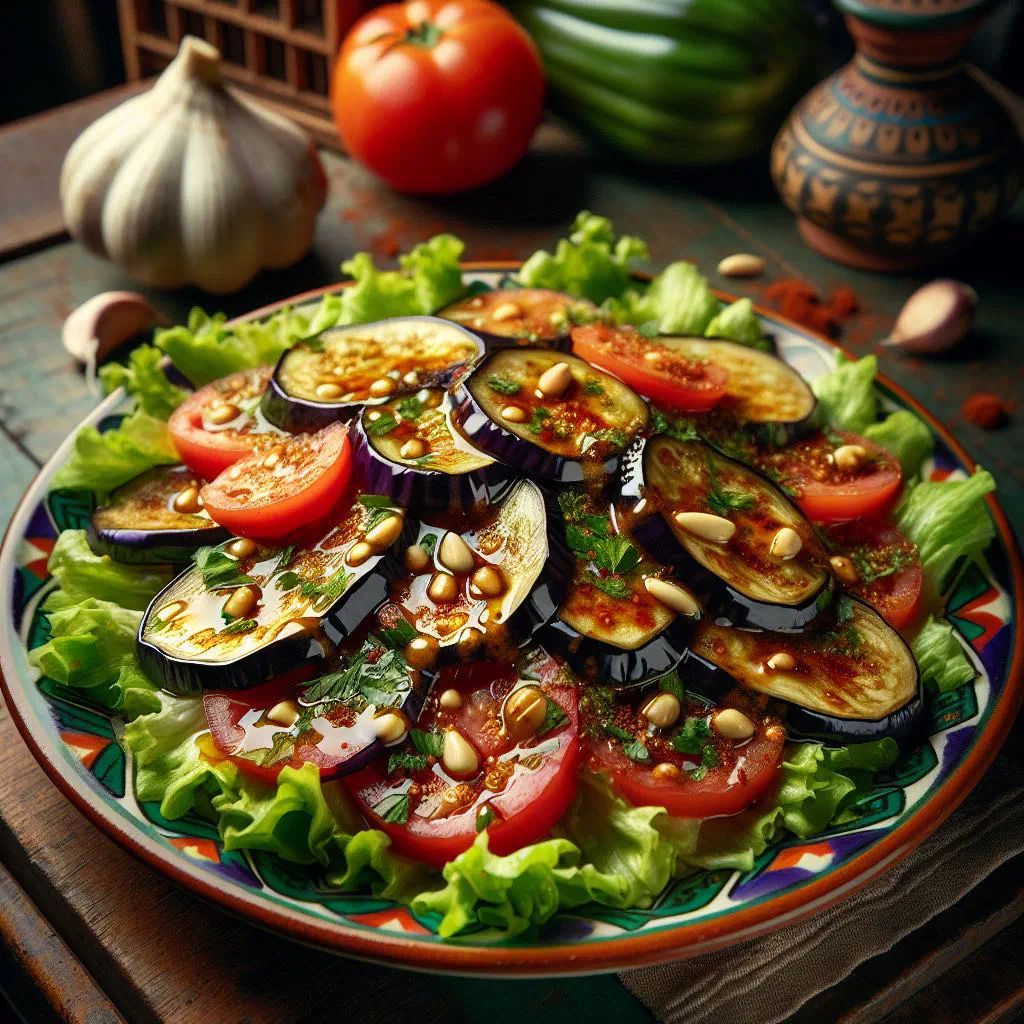 Sudanese eggplant salad with grilled aubergine, fresh herbs and lemon dressing