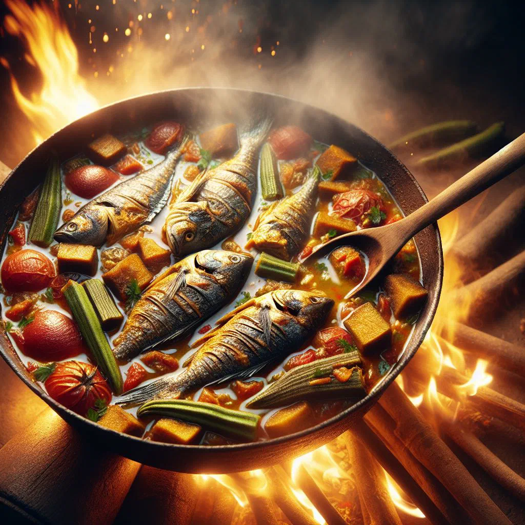 Sudanese fish stew in a rich tomato broth with vegetables