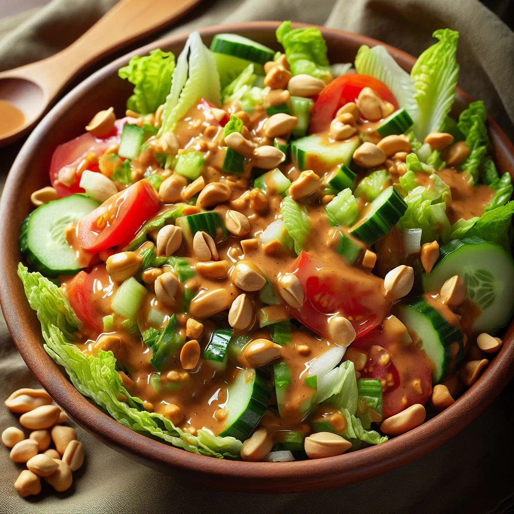 Sudanese peanut salad with diced vegetables, chopped peanuts and fresh coriander