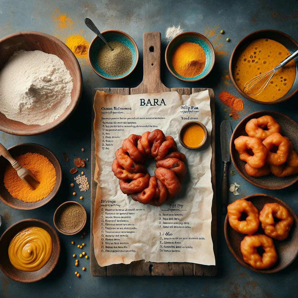 Golden deep-fried Surinamese bara served with a spicy sauce