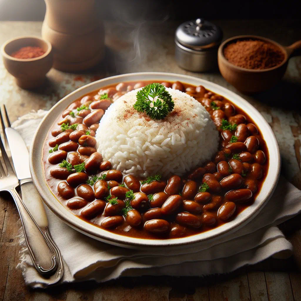 Surinamese brown beans served over fluffy white rice