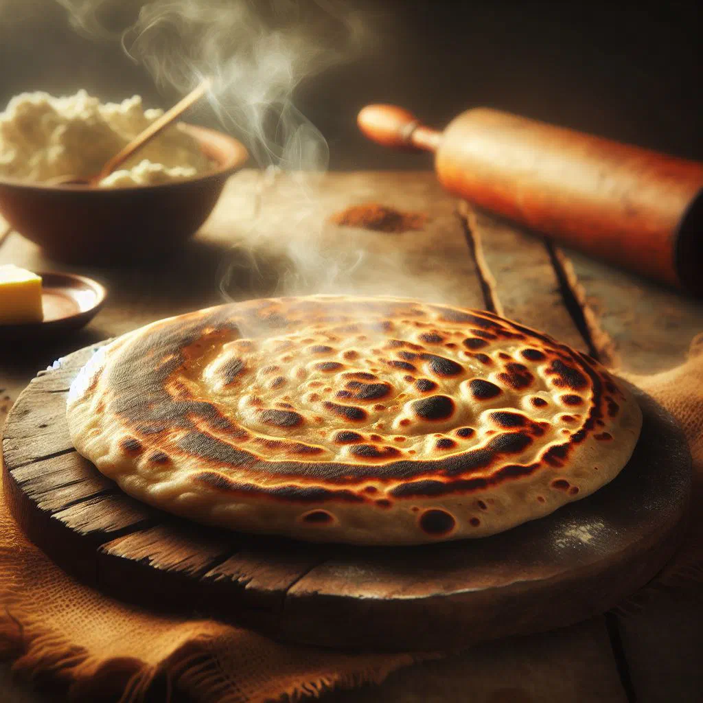 Stack of soft Surinamese roti flatbreads served with curry