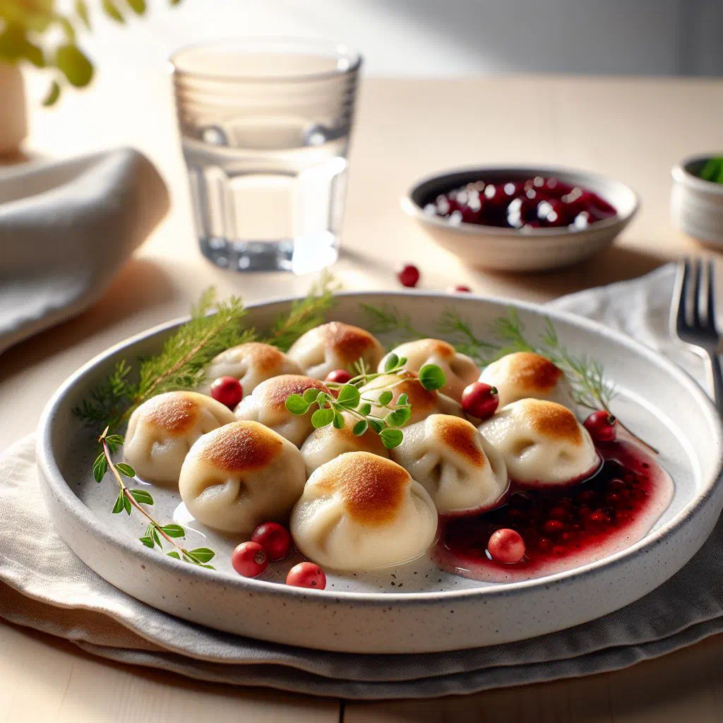 Boiled Pitepalt potato dumplings served with butter and lingonberries