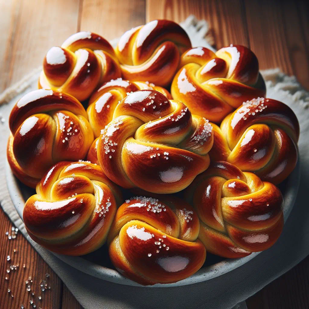 Golden Swedish saffron buns fresh from the oven