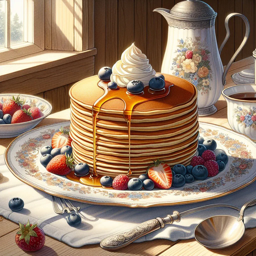 Thin Swedish pancakes served with berries and a dusting of icing sugar