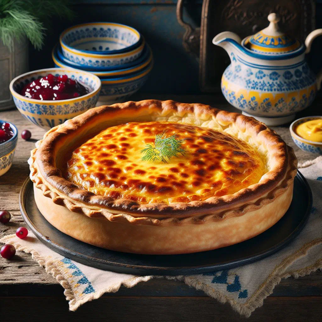 Golden Västerbotten cheese pie with a crisp pastry crust