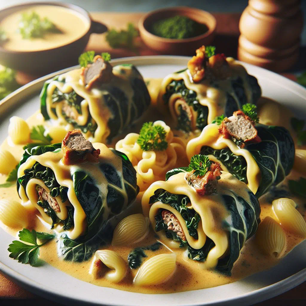 Bündner Capuns chard rolls topped with grated cheese on a plate