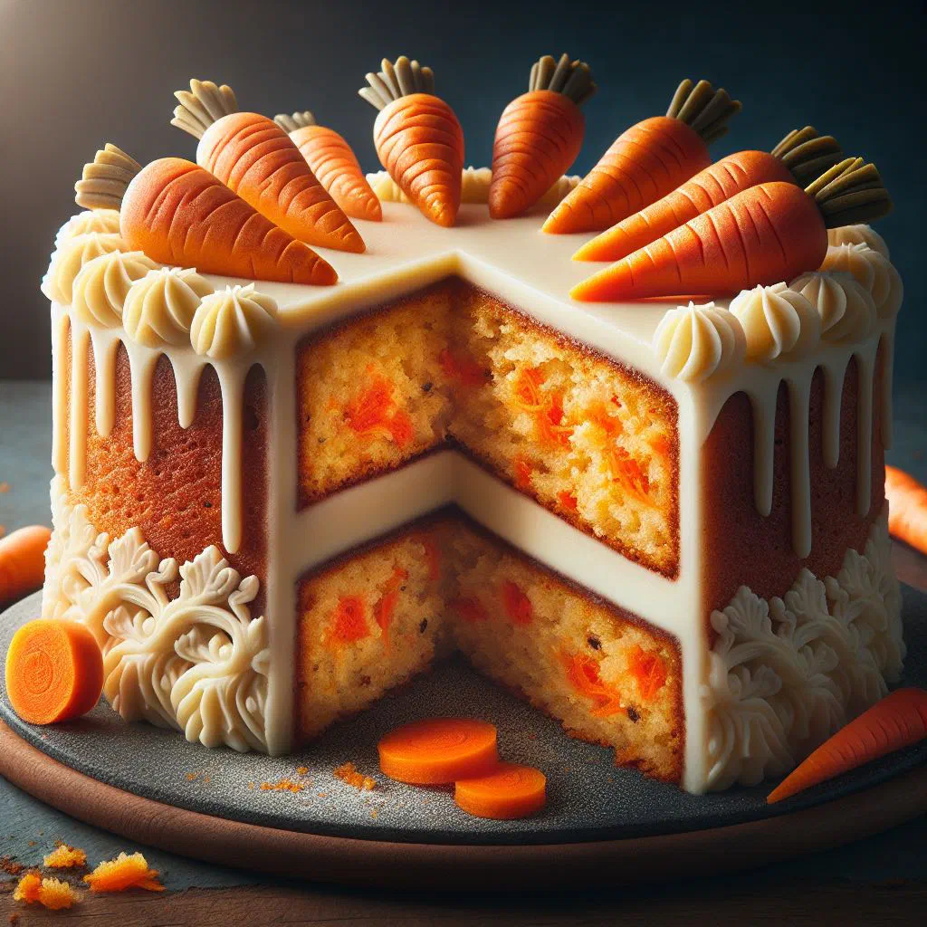 Swiss Rüeblitorte carrot cake dusted with icing sugar