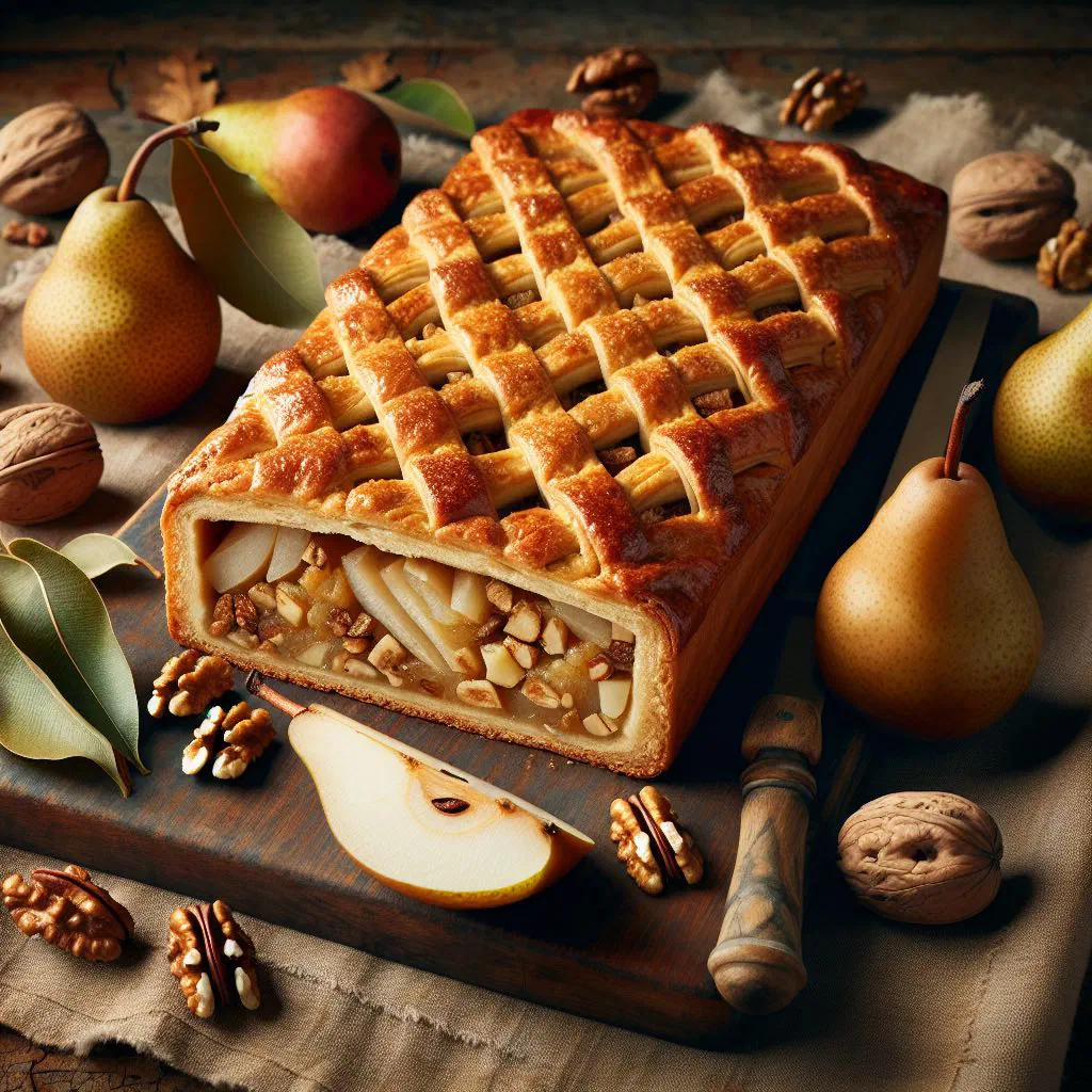 Sliced Engadine pear bread studded with nuts and dried fruit