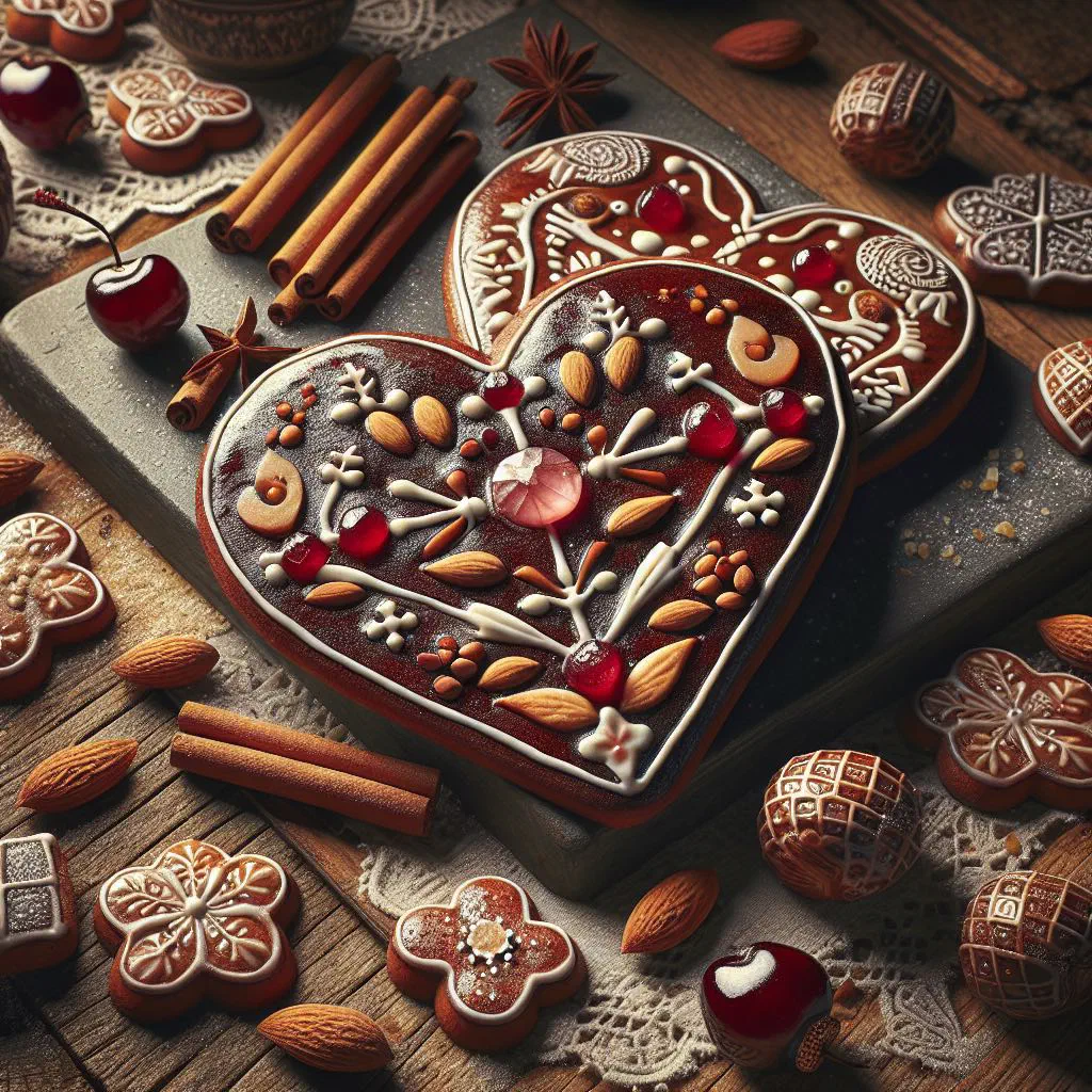 Spiced Lucerne gingerbread pieces topped with chopped almonds