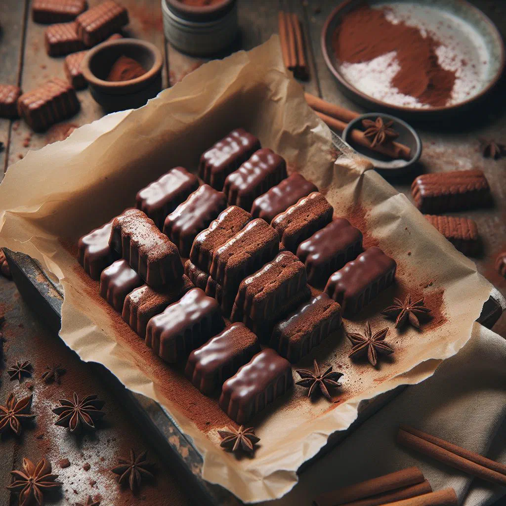 Glazed pieces of Swiss Magenbrot spiced bread dusted with sugar