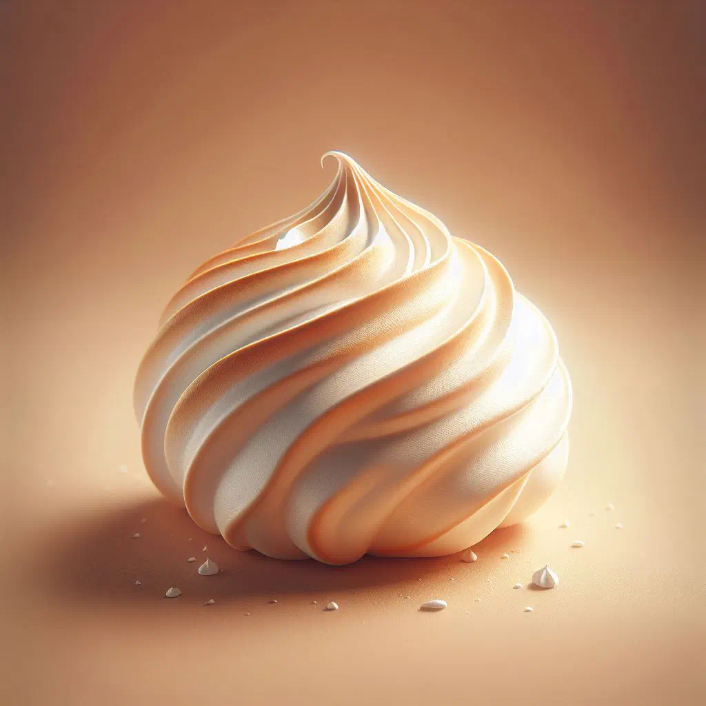 Crisp white Swiss meringues piped into swirls on a plate