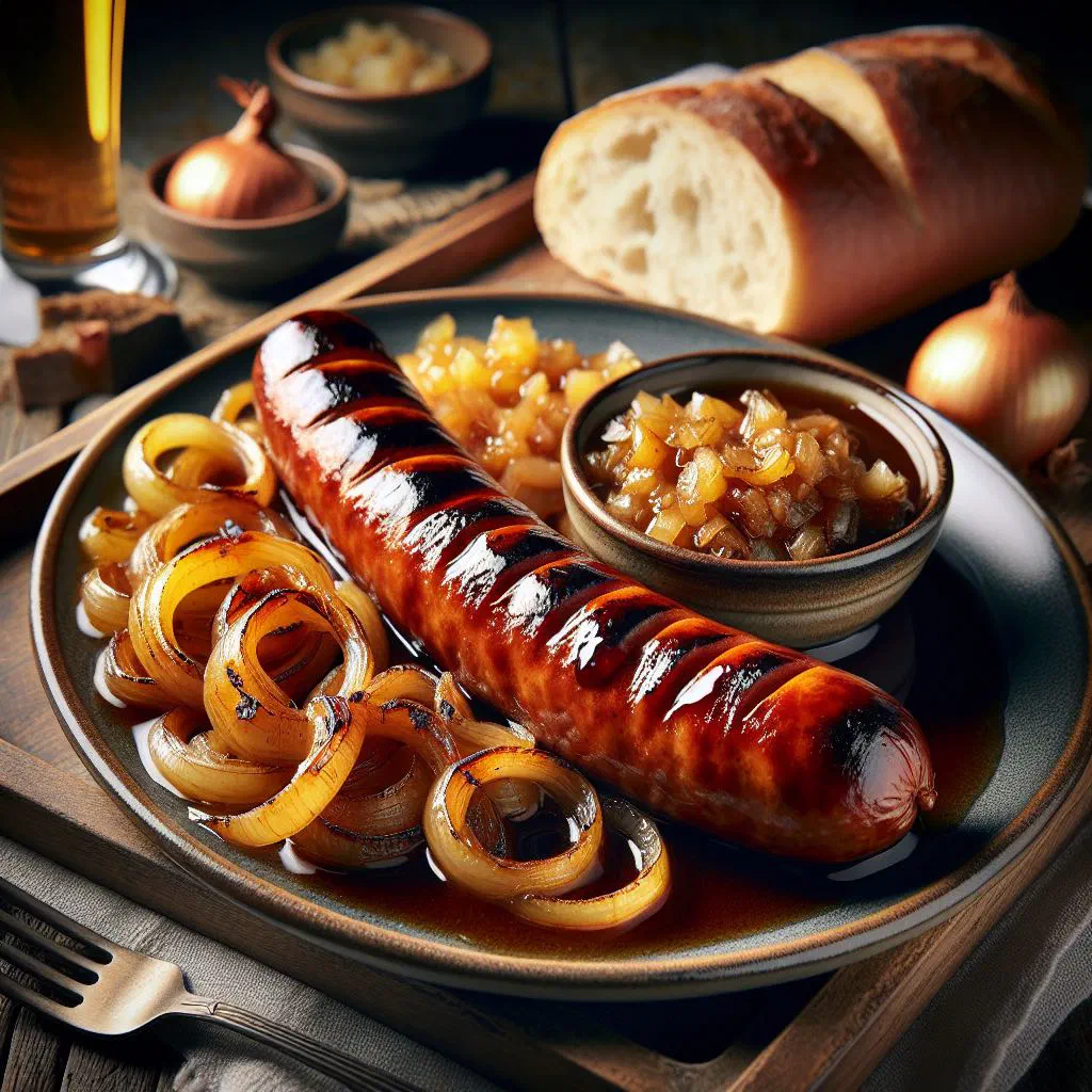 St. Gallen bratwurst served with a rich onion sauce and rösti