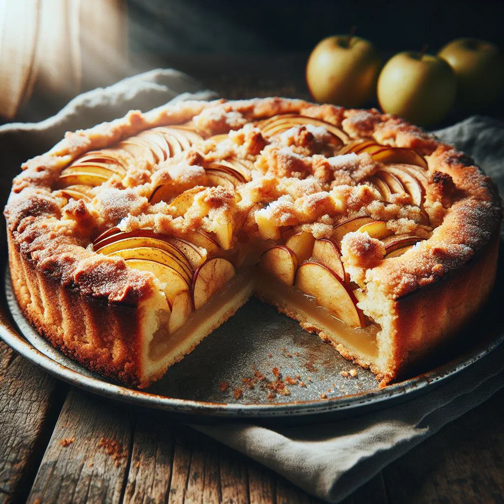 Golden Thurgau apple cake topped with cinnamon-dusted apple slices