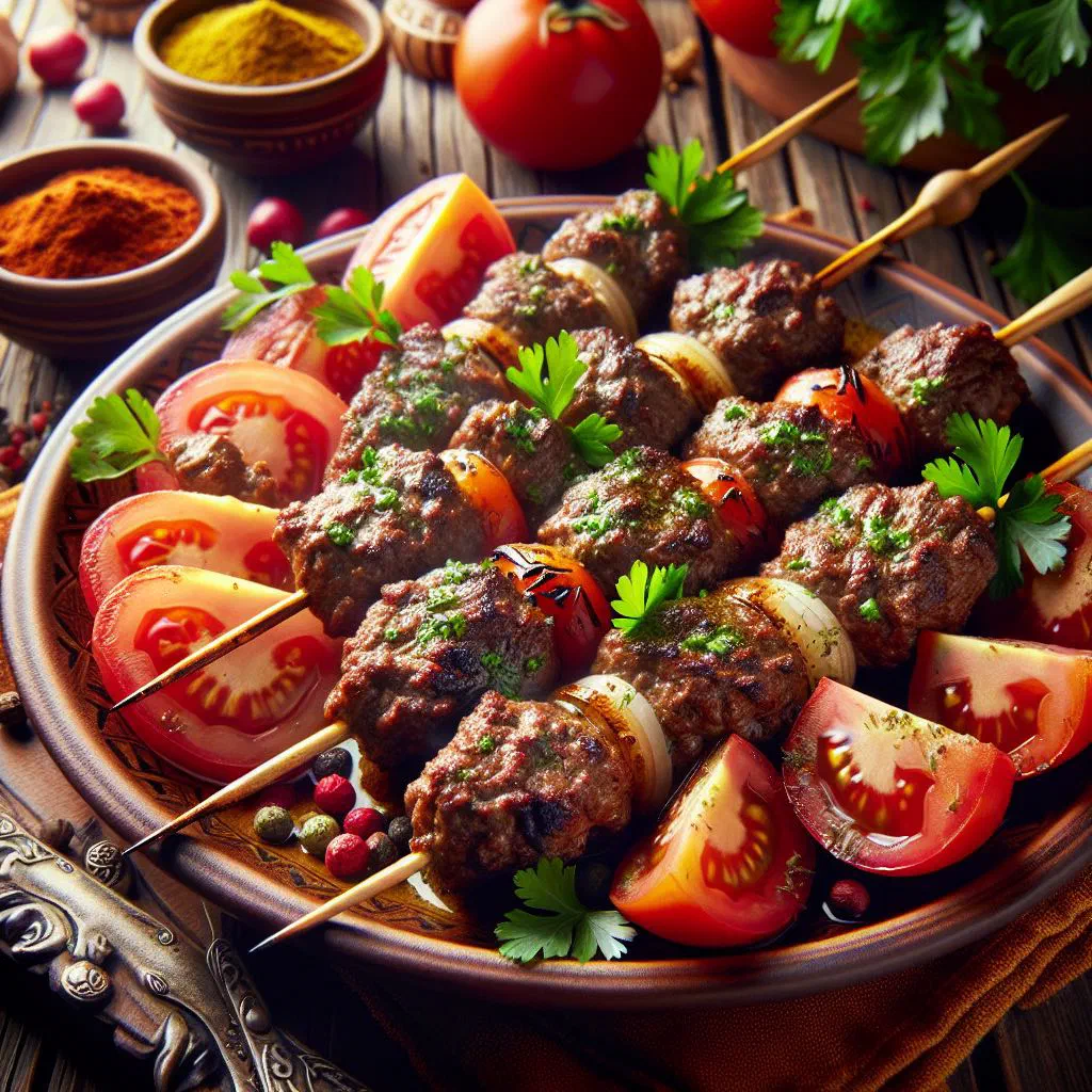 Grilled arais kafta flatbreads filled with spiced minced beef and herbs