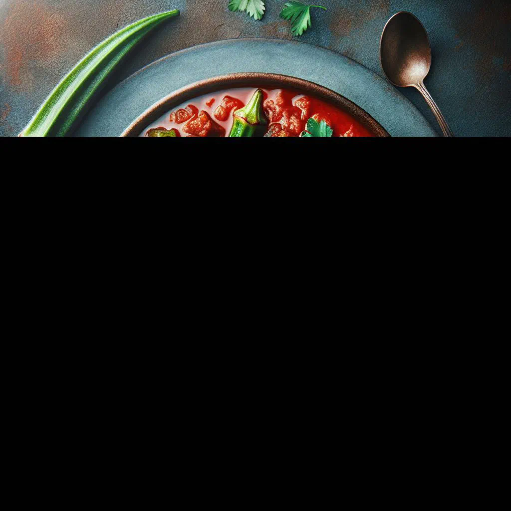 Bamyeh okra and lamb stew in a rich tomato sauce garnished with parsley