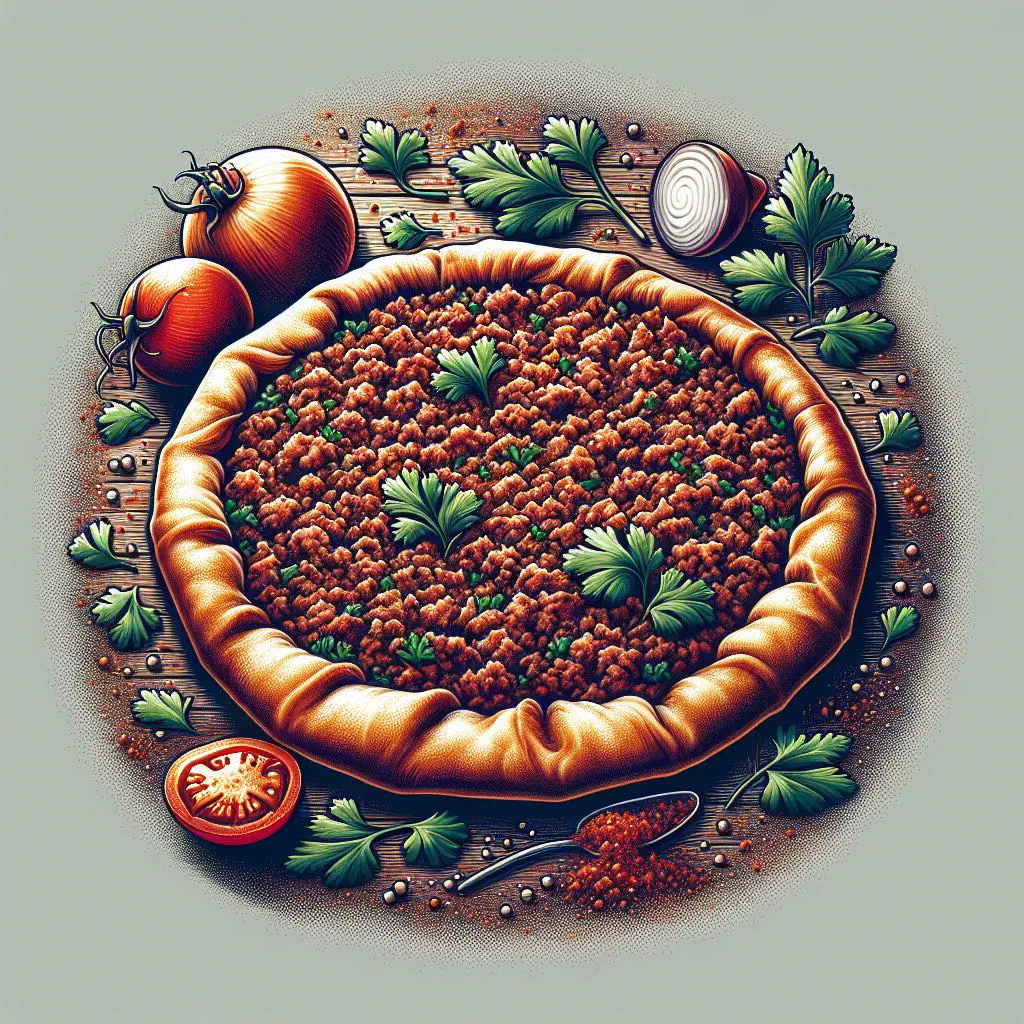 Golden-baked lahm bi ajeen flatbreads topped with spiced minced meat