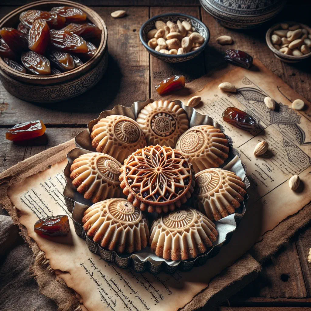 Maamoul cookies dusted with icing sugar and filled with dates