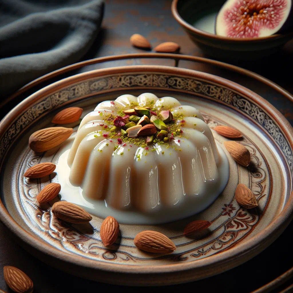 Creamy muhallebi milk pudding topped with chopped pistachios